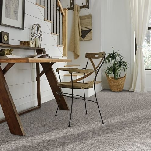 chair at desk on nylon carpet